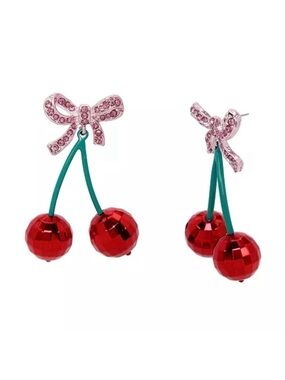 Betsey JOHNSON CHERRY BOW DROP EARRINGS NWT